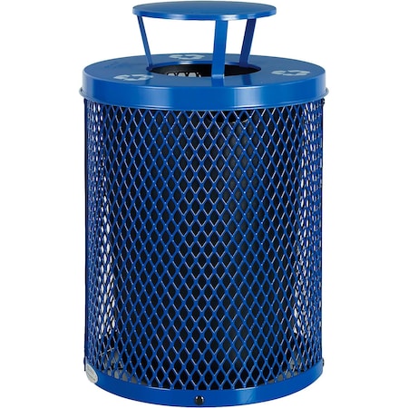 Global Industrial Outdoor Diamond Steel Recycling Can w/Rain Bonnet Lid, 36 Gallon, Blue 261960BL